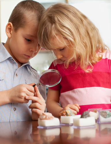 children studying rocks